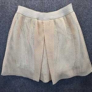 Freeway Womens Beige Mesh Mini Skirt Striped Elastic Waist Lined Medium 5859